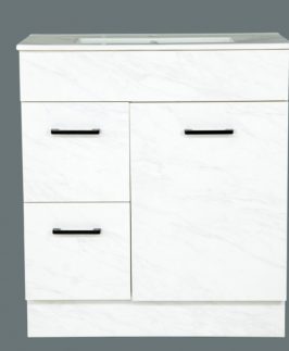 750 Matte White Marble One Door Two Drawers with Handle Floor Mounted Vanity Unit - Mars