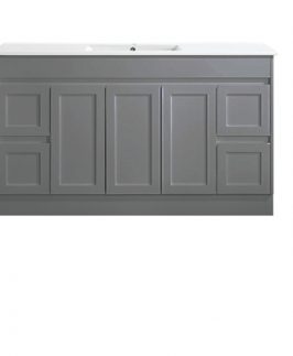 1500 Shaker Matte Grey Three Doors Four Drawers with Double Bowls Floor Mounted Vanity Unit - Quinn