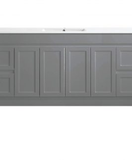 1800 Shaker Matte Grey Four Doors Four Drawers with Double Bowls Floor Mounted Vanity Unit - Quinn