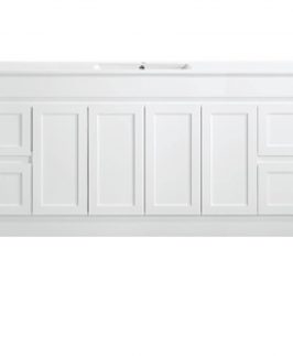 1800 Shaker Matte White Four Doors Four Drawers with Double Bowls Floor Mounted Vanity Unit - Quinn
