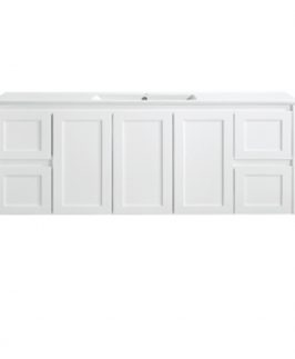 1500 Shaker Matte White Three Doors Four Drawers Wall Hung Vanity Unit - Luna