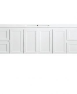 1800 Shaker Matte White Four Doors Four Drawers with Double Bowls Wall Hung Vanity Unit - Luna
