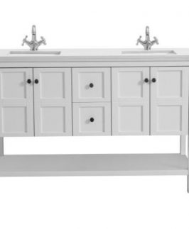 1500 Shaker Matte White Four Doors Two Drawers with Handle with Double Bowls Floor Mounted Vanity Unit - Allen