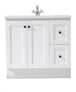 900 Shaker Matte White Two Doors Two Drawers with Handle Floor Mounted Vanity Unit - Alice