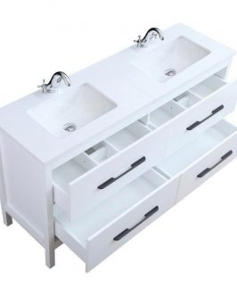 1500 Matte White Four Drawers with Handle with Double Bowls Floor Mounted Vanity Unit - Dyan