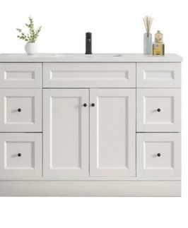1200 Shaker Matte White Two Doors Four Drawers with Handle Floor Mounted Vanity Unit - Victorian