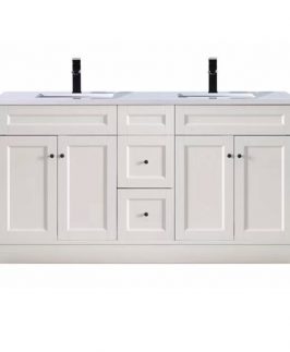 1500 Shaker Matte White Four Doors Two Drawers with Handle with Double Bowls Floor Mounted Vanity Unit - Victorian