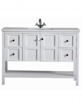 1200 Shaker Matte White Two Doors Four Drawers with Handle Floor Mounted Vanity Unit - Allen