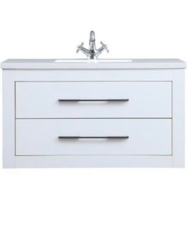 900 Matte White Two Drawers with Handle Wall Hung Vanity Unit - Beck
