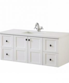 1200 Shaker Matte White Two Doors Four Drawers with Handle Wall Hung Vanity Unit - AADI