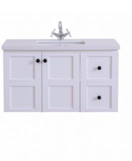 900 Shaker Matte White Two Doors Two Drawers with Handle Wall Hung Vanity Unit - AADI