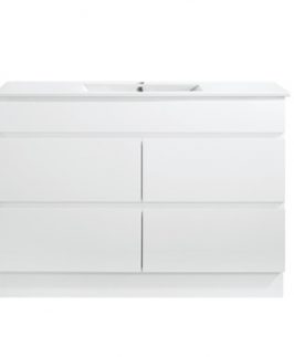 1200 Matte White Four Drawers with Double Bowls Floor Mounted Vanity Unit - Core