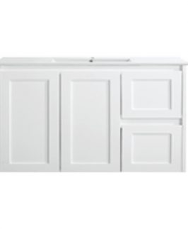 900 Shaker Matte White Two Doors Two Drawers Wall Hung Vanity Unit - Luna
