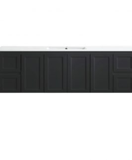 1800 Shaker Gloss Black Four Doors Four Drawers with Double Bowls Wall Hung Vanity Unit - Luna