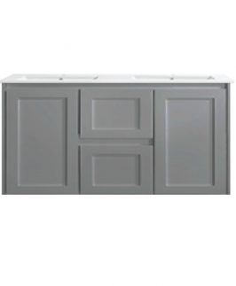 1200 Shaker Matte Grey Two Doors Two Drawers with Double Bowls Wall Hung  Vanity Unit - Luna
