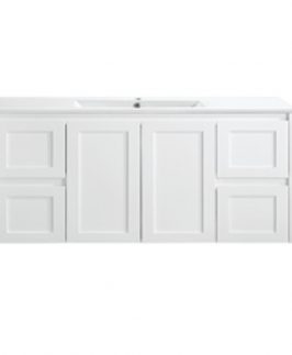 1200 Shaker Gloss White Two Doors Four Drawers Wall Hung Vanity Unit - Luna