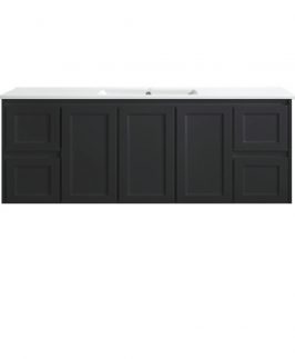 1500 Shaker Gloss Black Three Doors Four Drawers with Double Bowls Wall Hung Vanity Unit - Luna
