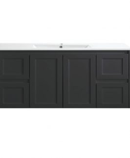 1200 Shaker Matte Black Two Doors Four Drawers Wall Hung Vanity Unit - Luna