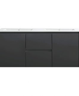 1200 Gloss Black Two Doors Two Drawers with Double Bowls Wall Hung Vanity Unit - Willow