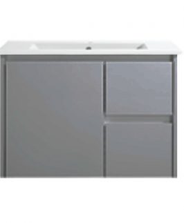 750 Matte Grey One Door Two Drawers Wall Hung Vanity Unit - Willow