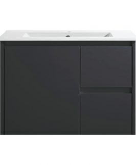 750 Compact Gloss Black One Door Two Drawers Wall Hung Vanity Unit - Sierra Slim
