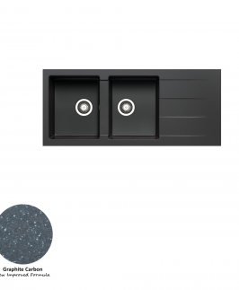 Graphite carbon Granite Stone Double Bowls Drop In/Undermount Kitchen Sink with Drainer 1160*500*190mm - Pradus