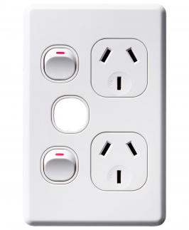 Vertical Double Power Outlet 250V 10A with Extra Switch Provision