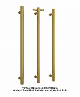 900mm Vertical Round Bar Brushed Gold Plated 30 Watt with Removable Hook Heated Towel Rail
