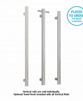 900mm Vertical Round Bar Brushed Nickel Plated 30 Watt with Removable Hook Heated Towel Rail
