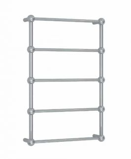560*850mm Straight Round 5 Bars Polished Stainless Steel 60 Watt with Ball Detail Heated Towel Rail