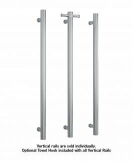 900mm Vertical Round Bar Brushed Stainless Steel 30 Watt with Removable Hook Heated Towel Rail